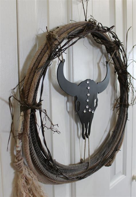 Western Rope And Barbed Wire Wreath Western Cow Skull And Etsy