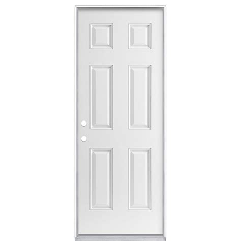 Masonite 30 In X 80 In 6 Panel Right Hand Inswing Primed White Smooth Fiberglass Prehung Front