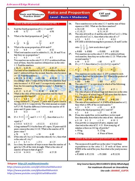 Answer Sheet Of Ratio And Proportion Class Sheet Pdf