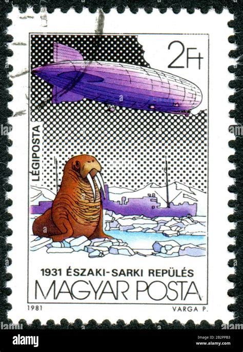 A Stamp Printed In Hungary Depicted The Graf Zeppelin Airship