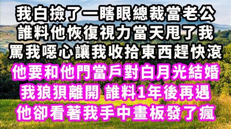 我白撿了一瞎眼總裁當老公，誰料他恢復視力當天甩了我，罵我噁心讓我收拾東西趕快滾，他要和他門當戶對白月光結婚，我狼狽離開，誰料1年後再遇，他卻看