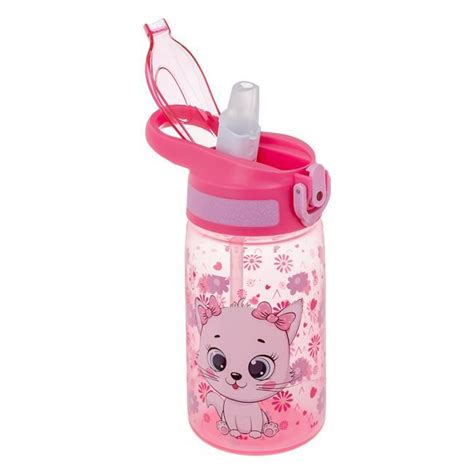 Sticla De Apa Copii Cu Pai Si Maner 500 Ml Pisicuta Roz Pop Up