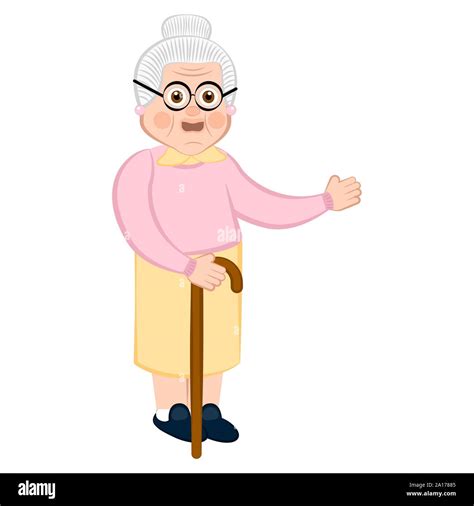 Isolated Grandmother Cartoon With A Wooden Walking Stick Vector Stock