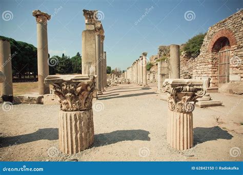 Old Town Area With Broken Columns And Ruined Defensive Walls Of Greek