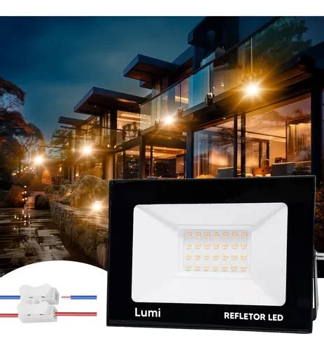 Kit Refletor Led Lumi Holofote W Prova D Gua Ip Branco Quente