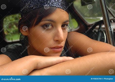 Brunette Girl In The Wood With A Bamboo Stick Stock Photo Image Of Gypsys Sensual