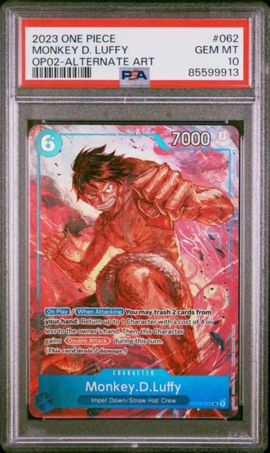 ONE PIECE MONKEY D Luffy Alt Art OP02 062 Paramount War PSA 10 EUR 22