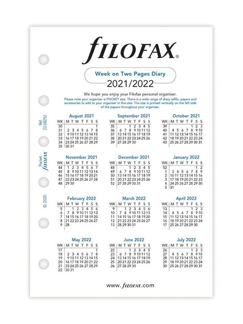 A Calendar With The Word Filofax On It And Two Pages In Each