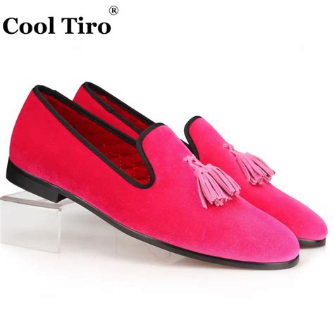 Pink Men Velvet Shoes Slip Slippers Prom And Wedding Mens Dress