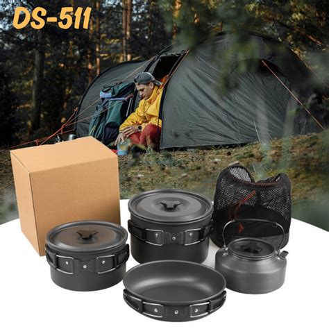 4 5 Person Outdoor Camping Cookware Kit Cooking Set Tableware Travel