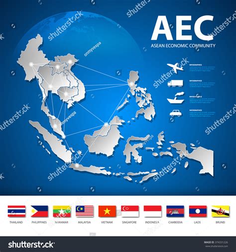 Aec Asean Economic Community Map Transportation Stock Vector Royalty