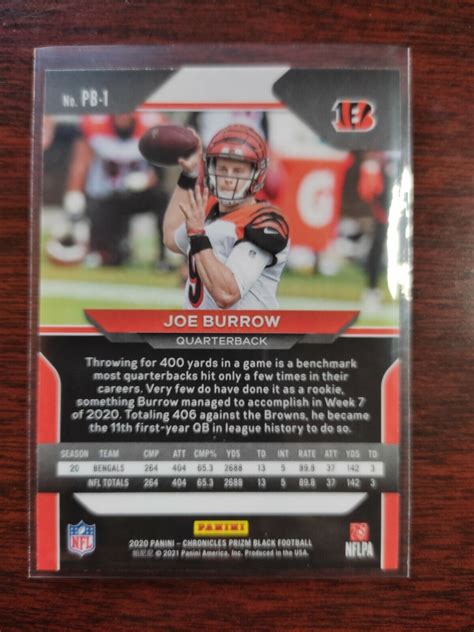 2020 Panini Chronicles Joe Burrow Prizm Black PB 1 Rookie RC