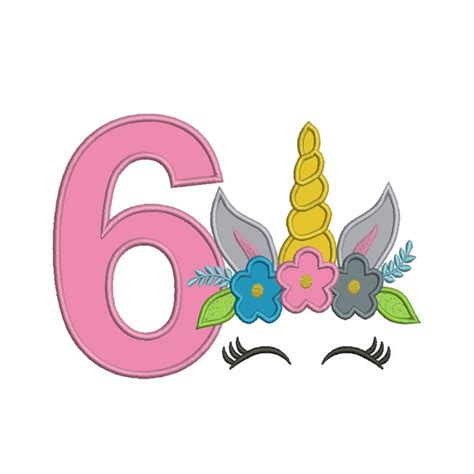 Unicorn Face Birthday Number Applique