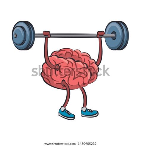 Brain Lifting Weights Cartoon Vector Illustration