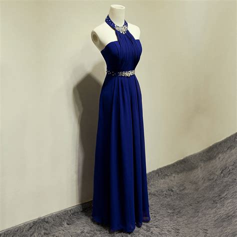 Royal Blue Strappy Halter Prom Dress With Beads On Luulla