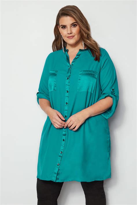 Yours London Teal Blue Chiffon Blouse With Satin Trim Plus Size 16 To 32