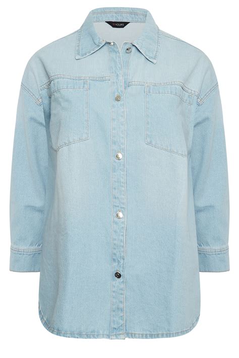 Yours Plus Size Curve Light Blue Denim Western Style Shacket Yours