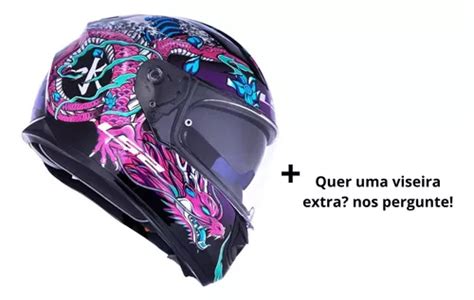 Capacete Ls2 Ff320 Warrior Dragão Rosa Oculos Solar Loja