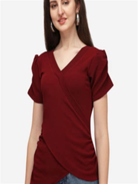 Buy Amrutam Fab Women Maroon Twisted Crepe Wrap Top Tops For Women