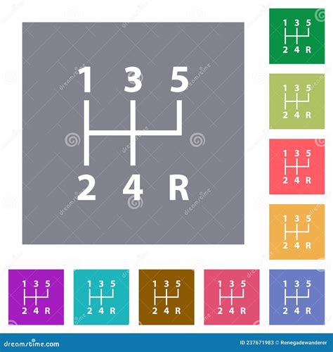 Five Speed Manual Gear Shift Square Flat Icons Stock Vector