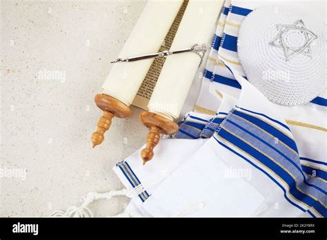 Simchat Torah. Jewish prayer book with torah scroll, prayer shawl ...