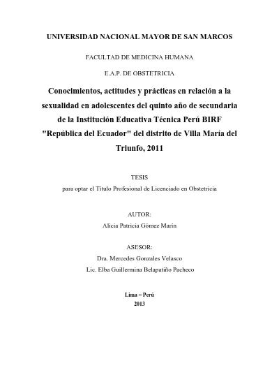 Conocimientos Actitudes Y Prácticas En Relación A La Sexualidad En Adolescentes Del Quinto Año