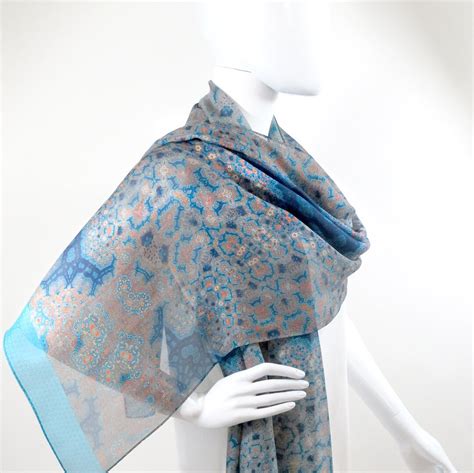 Long Silk Scarf Shawl Scarves For Women Teal Green Blue Etsy