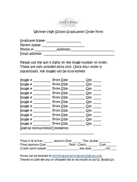 Fillable Online Whitney High School Graduation Order Form Fax Email ...