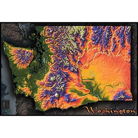 Topo Map of Washington State | Colorful Mountains & Terrain