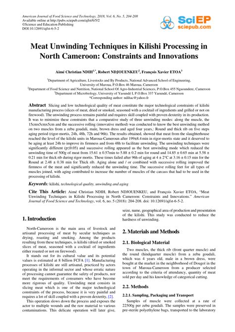 (PDF) Meat Unwinding Techniques in Kilishi Processing in North Cameroon: Constraints and Innovations