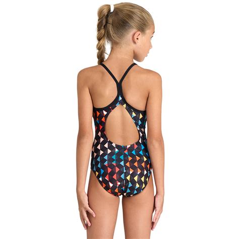 Arena Carnival Lightdrop Back Girls Swimsuit Black Multi Aqua