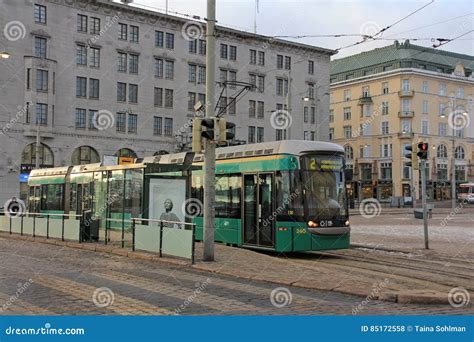 Green Helsinki Tram In City Editorial Stock Photo Image Of Electric