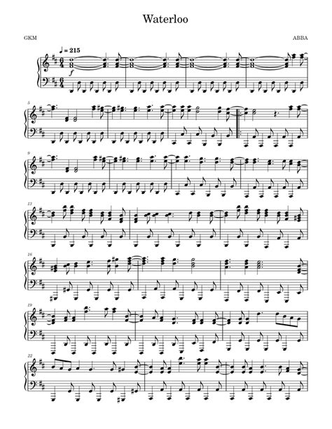 Waterloo Abba Waterloo Abba Sheet Music For Piano Solo