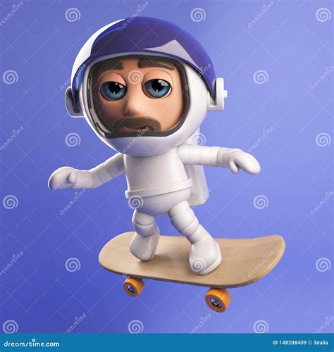 Astronaut Skater Riding On Skateboard Through The Space Comic Style