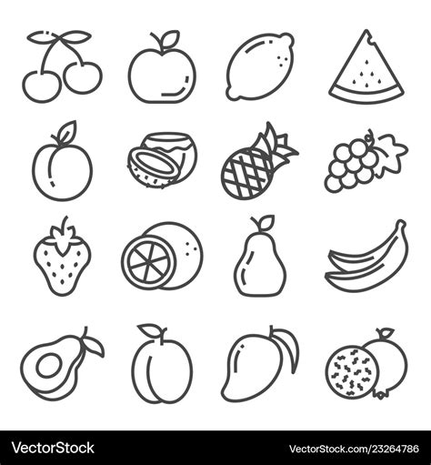 Set Outline Fruit Icons Isolated Royalty Free Vector Image