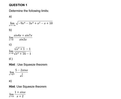 Solved Determine The Following Limits A