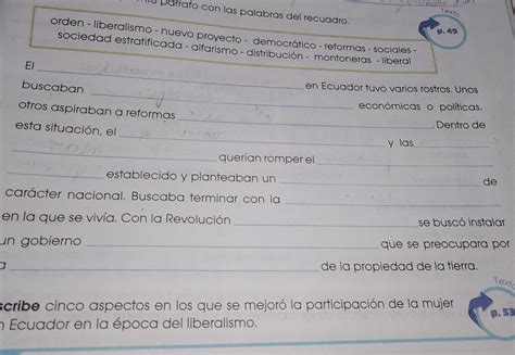 Completa El Siguiente P Rrafo Con Las Palabras Del Recuadro Ayuda Plis