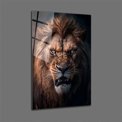 Angry Lion Portrait Design Wall Arttempered Glass Wall Artvertical Wall