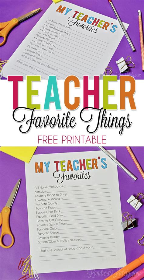 Free Teacher Favorite Things Form Editable And Printable Teacher