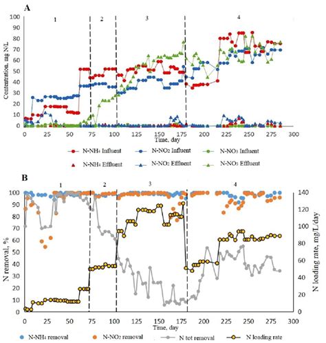 Time Course Of The N Removal Performance In The Abr A Influent And