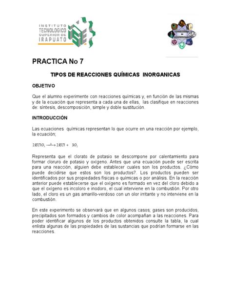 Pdf Practica Reacciones Quimicas Mesa Materiales Dokumen Tips