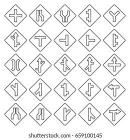 Set Square Road Signs Outline Style Stock Vector (Royalty Free) 659100145