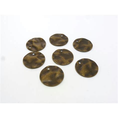 10 Breloques Sequins Ronds Martelés 12Mm Laiton Bronze Breloques