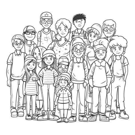 Cartoon Group Of People Coloring Pages Fresh Outline Sketch Drawing ...