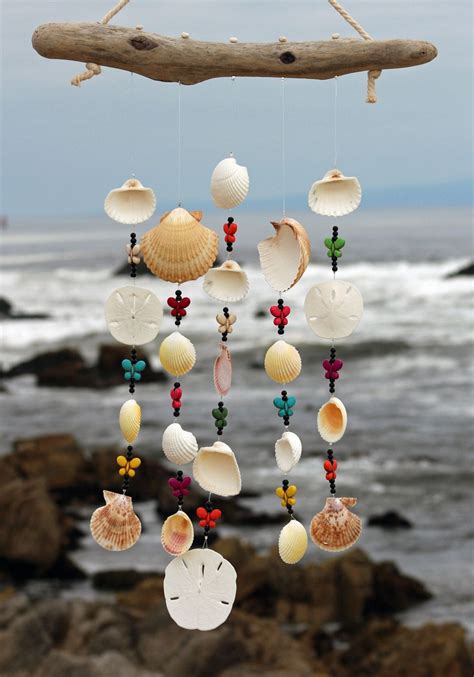 Driftwood Seashell Wind Chimes Handmade Sea Shell Wind Etsy Seashell Crafts Seashell