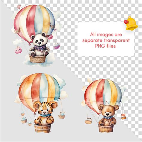 Watercolor Hot Air Balloon Clipart Png Newborn Nursery Baby Shower Png Newborn Digital Graphics