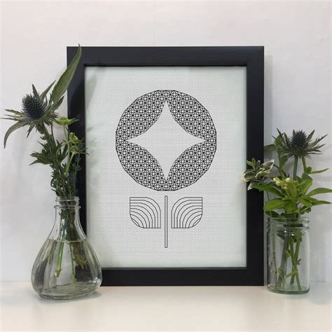 Folk Flower Blackwork Pattern PDF Blackwork Embroidery Chart Etsy