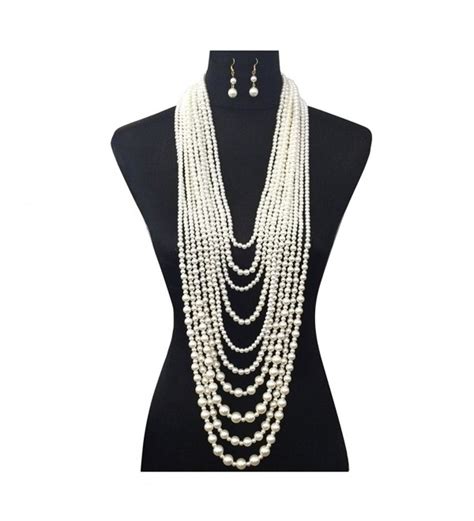 Women S Ten Multi Strand Simulated Pearl Statement Necklace And