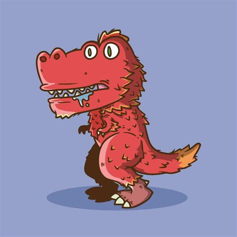 Linda Peludo Rojo Tirano Saurio Rex Dinosaurio Dibujos Animados Vector