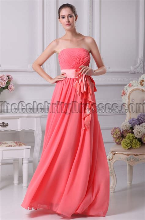 Water Melon Strapless A Line Bridesmaid Prom Dresses Thecelebritydresses